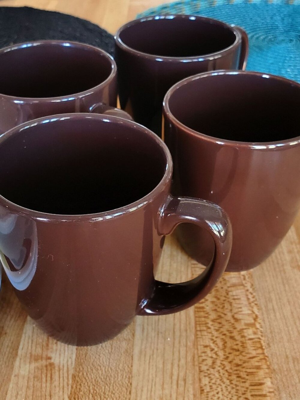 4 Corelle Brown Stoneware Coffee Mugs 11 oz
